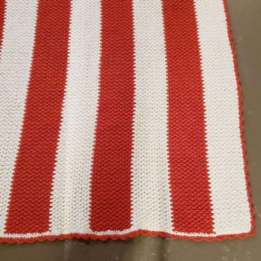 Vintage Afghan Throw Blanket Orange White Striped Fall Halloween MCM